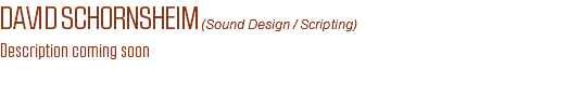 DAVID SCHORNSHEIM (Sound Design / Scripting)
Description coming soon